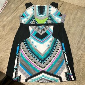 Roz & Ali Womens Geometric Print Sleeveless Midi Shift Dress Size 14 Black White